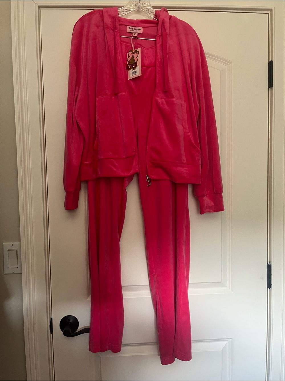 Juicy Couture Hot Pink Velour Track Pants & Zip Hoodie Set